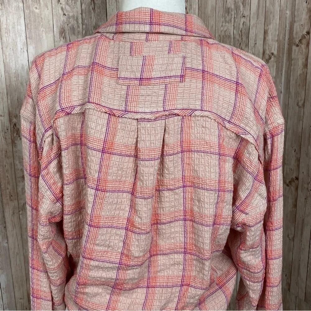 Free‎ People Running Wild Long Sleeve Plaid Wrap Top Size Large Women